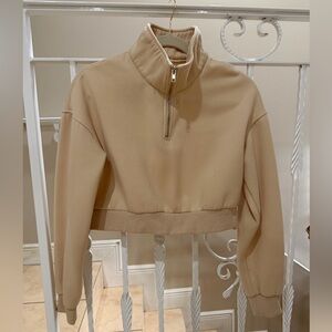 Cropped Half-Zip Pullover in Beige